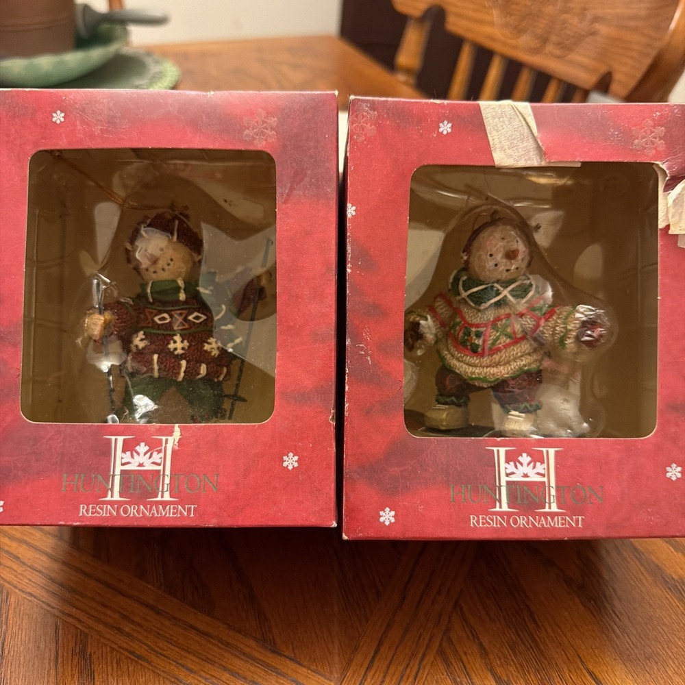 Huntington Resin Wood Look Christmas Ornaments - Snowboarding and Skiing Snowmen